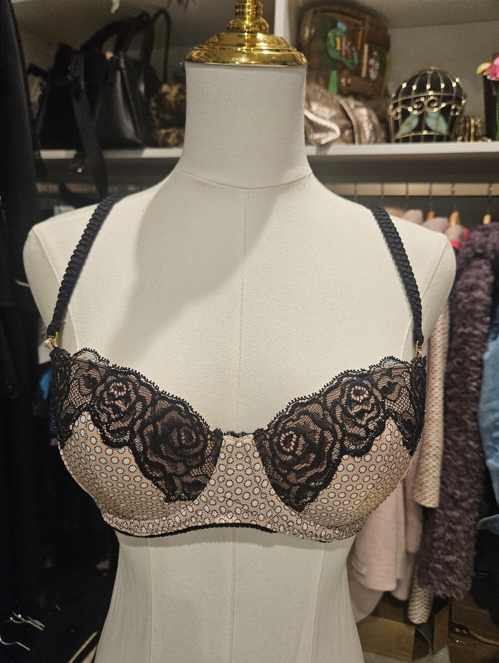 Stella McCartney Blush and Black Lace Trim Bra & panties